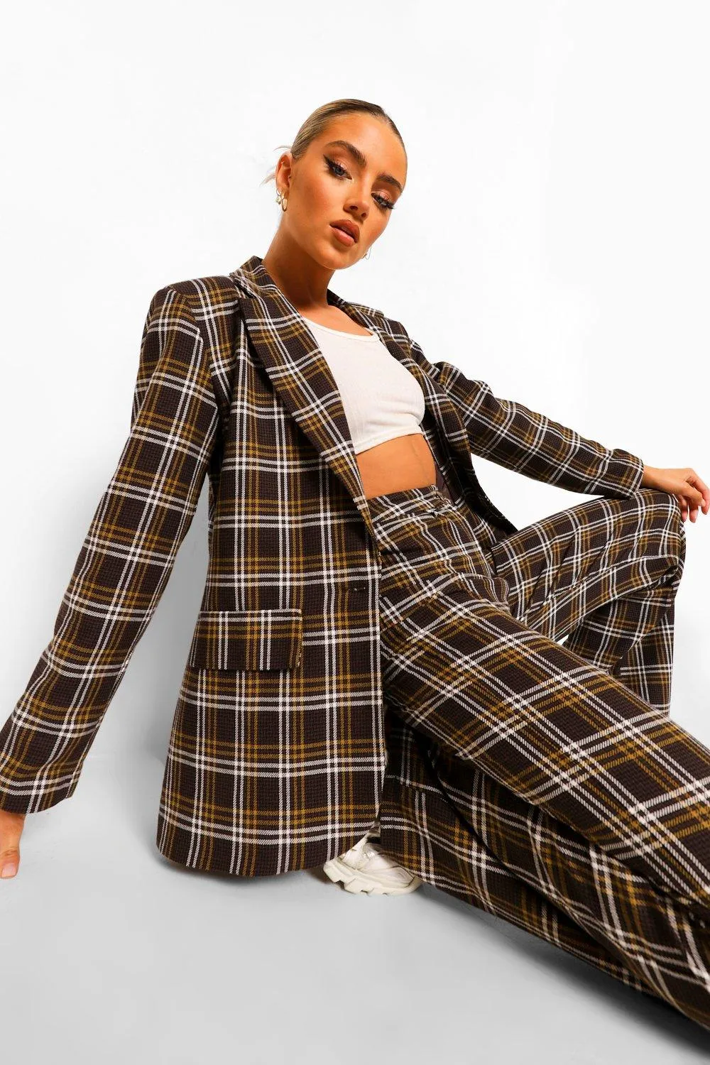 Tonal Checked Oversized Dad Blazer