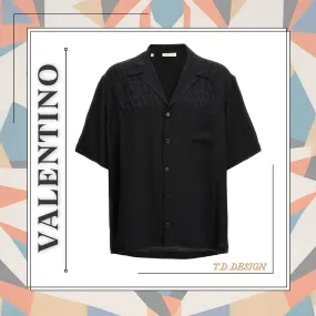 VALENTINO  |Monogram Unisex Silk Short Sleeves Oversized Logo Luxury