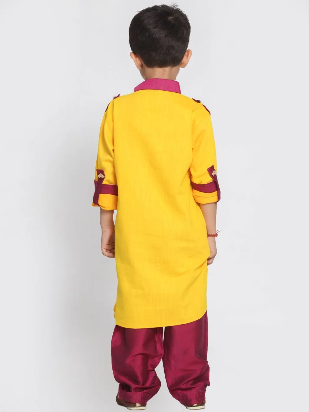 VASTRAMAY Boy's Yellow Cotton Pathani Suit