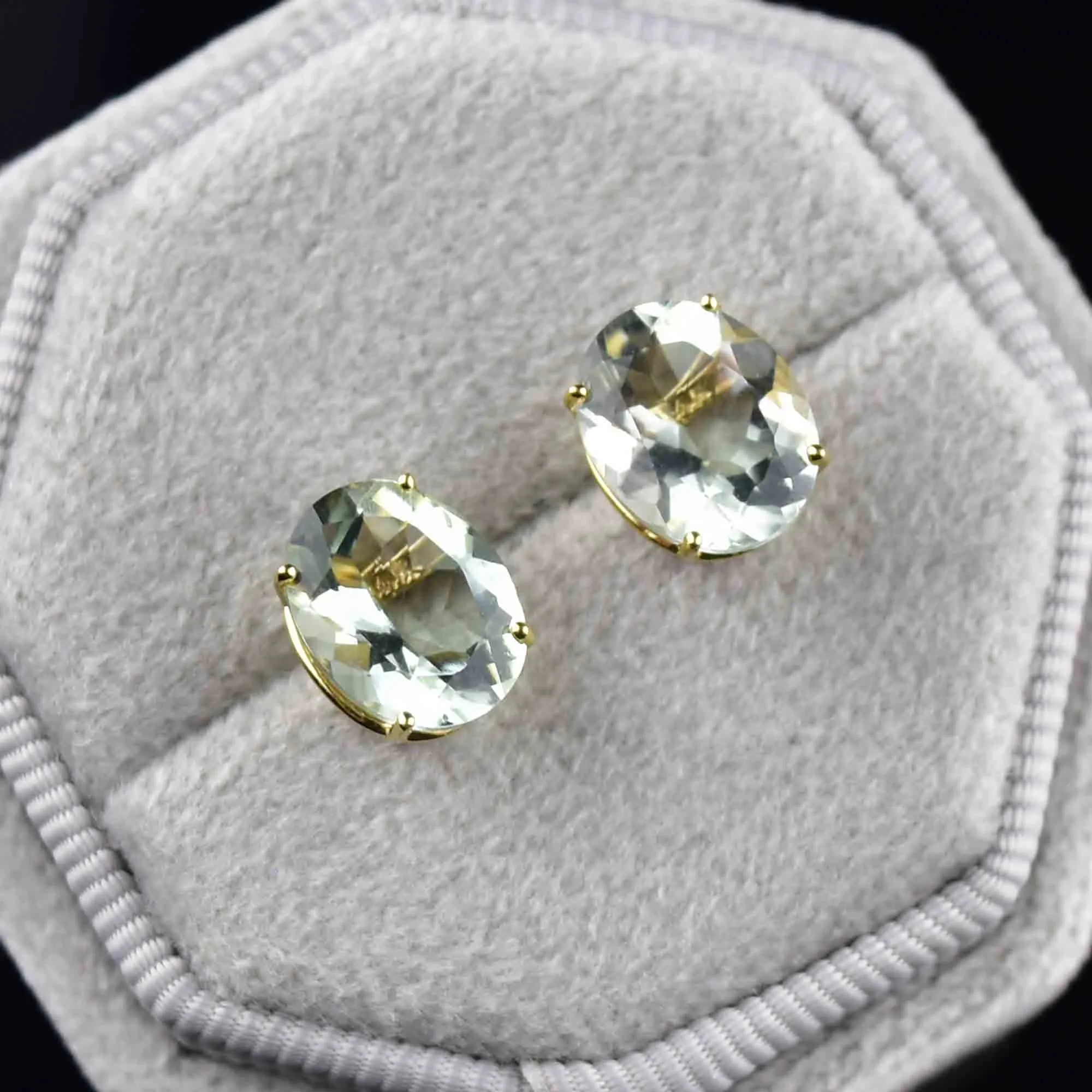 Vintage 14K Gold Oval Prasiolite Stud Earrings