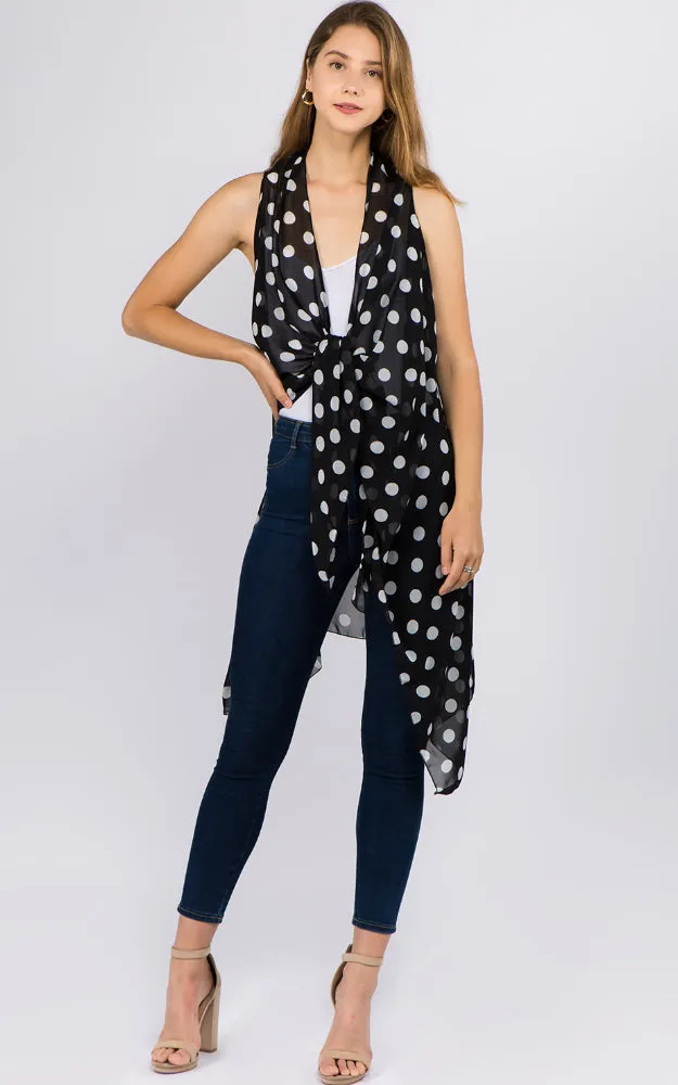 VP1C40 Polka-dot Printed Scarf Long Vest