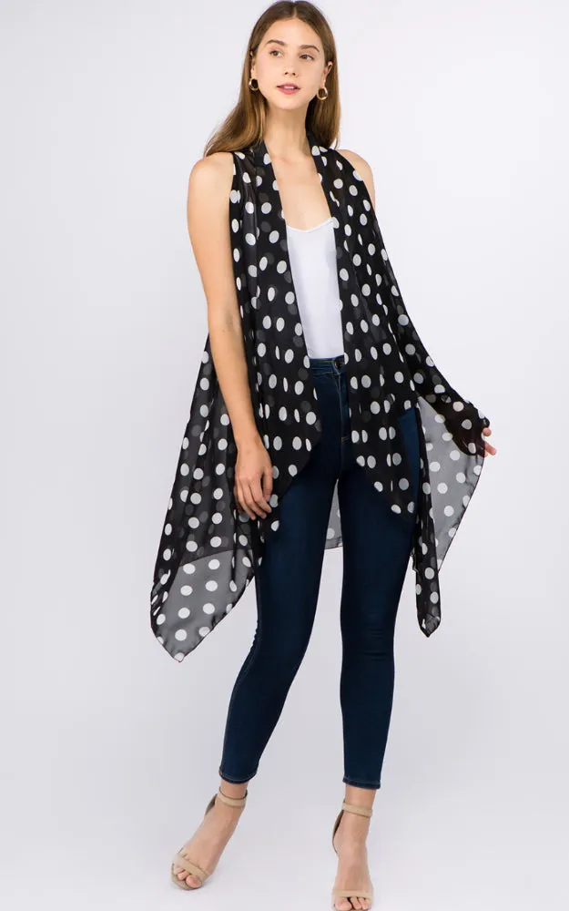 VP1C40 Polka-dot Printed Scarf Long Vest