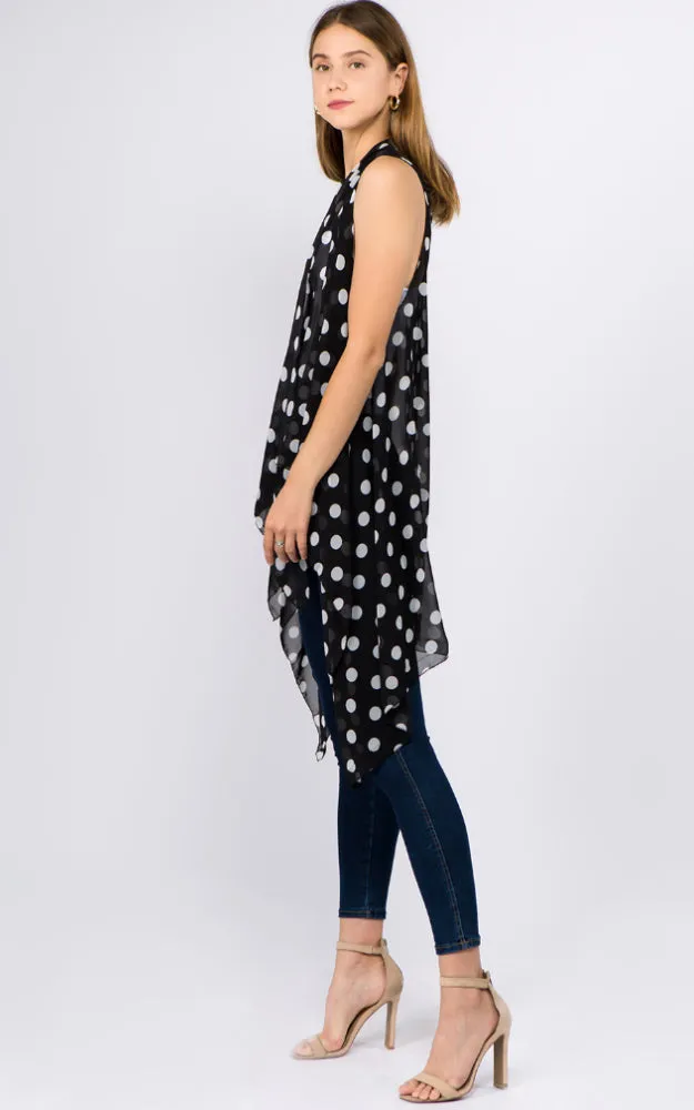 VP1C40 Polka-dot Printed Scarf Long Vest