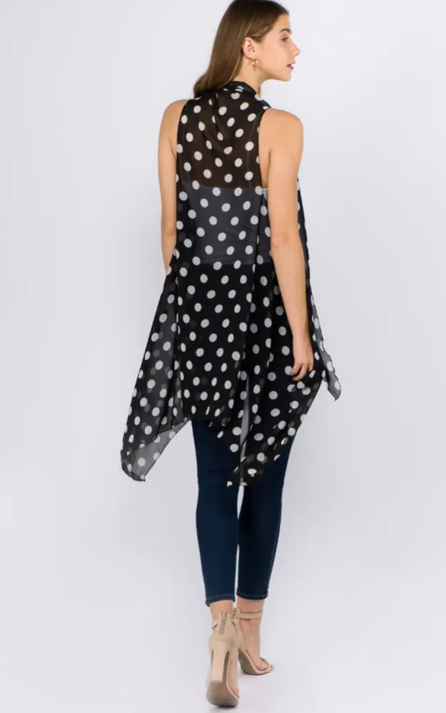 VP1C40 Polka-dot Printed Scarf Long Vest