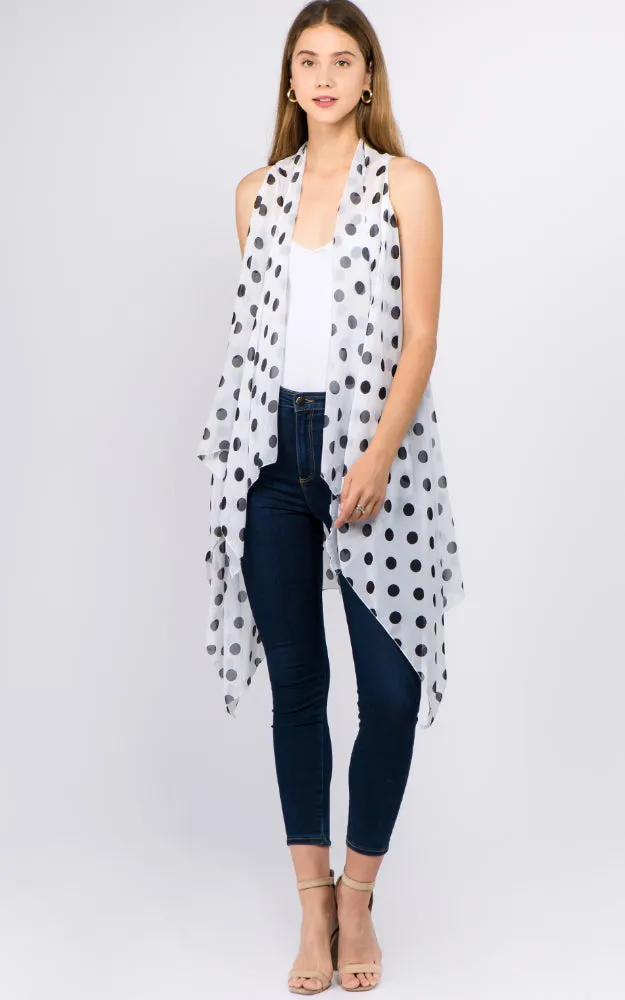 VP1C40 Polka-dot Printed Scarf Long Vest