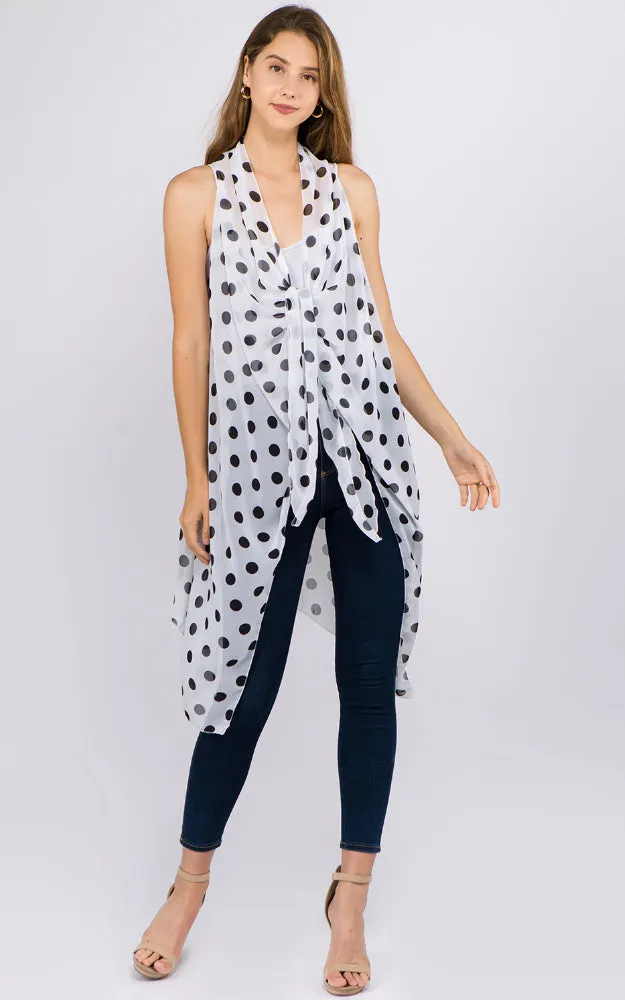 VP1C40 Polka-dot Printed Scarf Long Vest