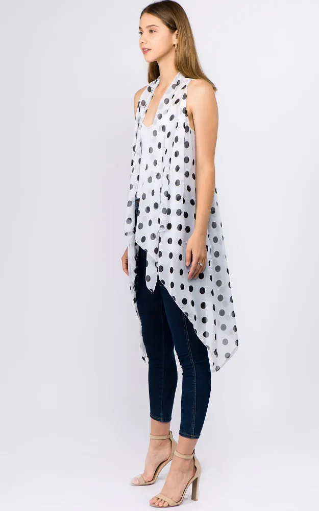 VP1C40 Polka-dot Printed Scarf Long Vest