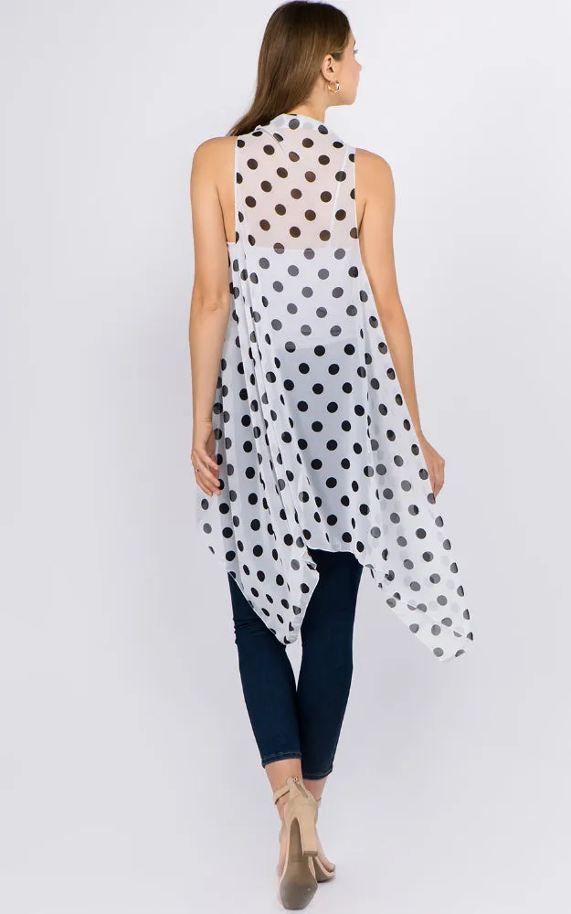 VP1C40 Polka-dot Printed Scarf Long Vest