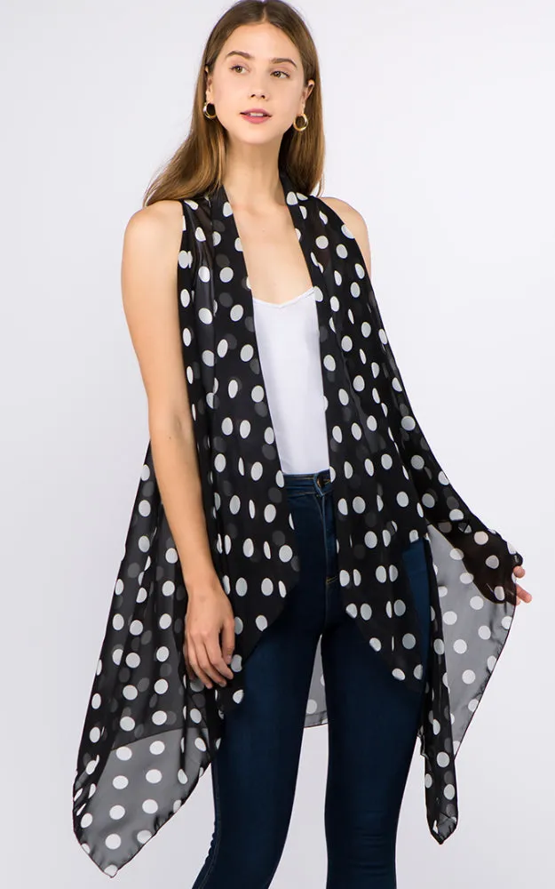 VP1C40 Polka-dot Printed Scarf Long Vest