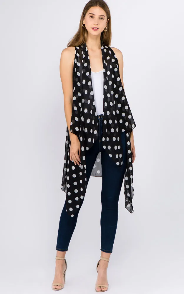 VP1C40 Polka-dot Printed Scarf Long Vest