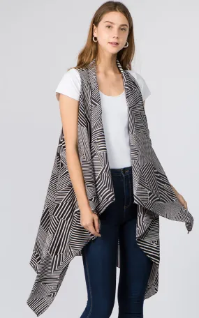 VP91B7 Stripe Geometric Print Long Scarf Vest