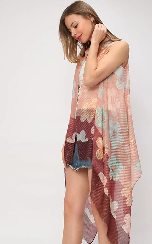 VP9201 Metallic Pleated Floral Scarf Vest