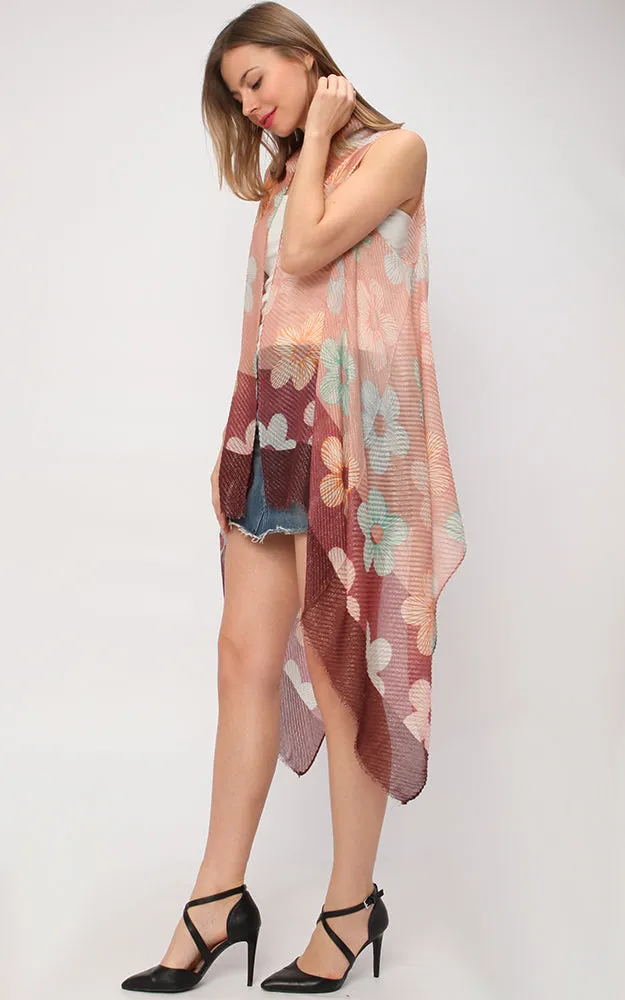 VP9201 Metallic Pleated Floral Scarf Vest