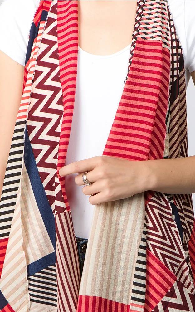 VP92B8 Stripe Geometric Long Scarf Vest