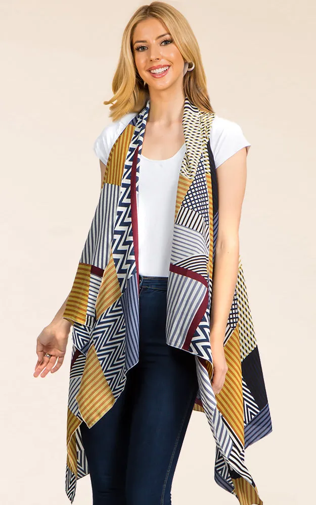 VP92B8 Stripe Geometric Long Scarf Vest