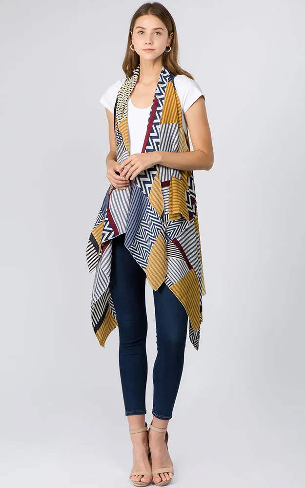 VP92B8 Stripe Geometric Long Scarf Vest