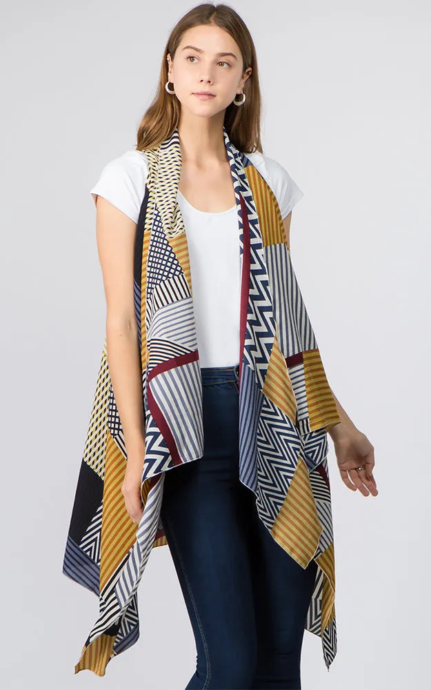 VP92B8 Stripe Geometric Long Scarf Vest