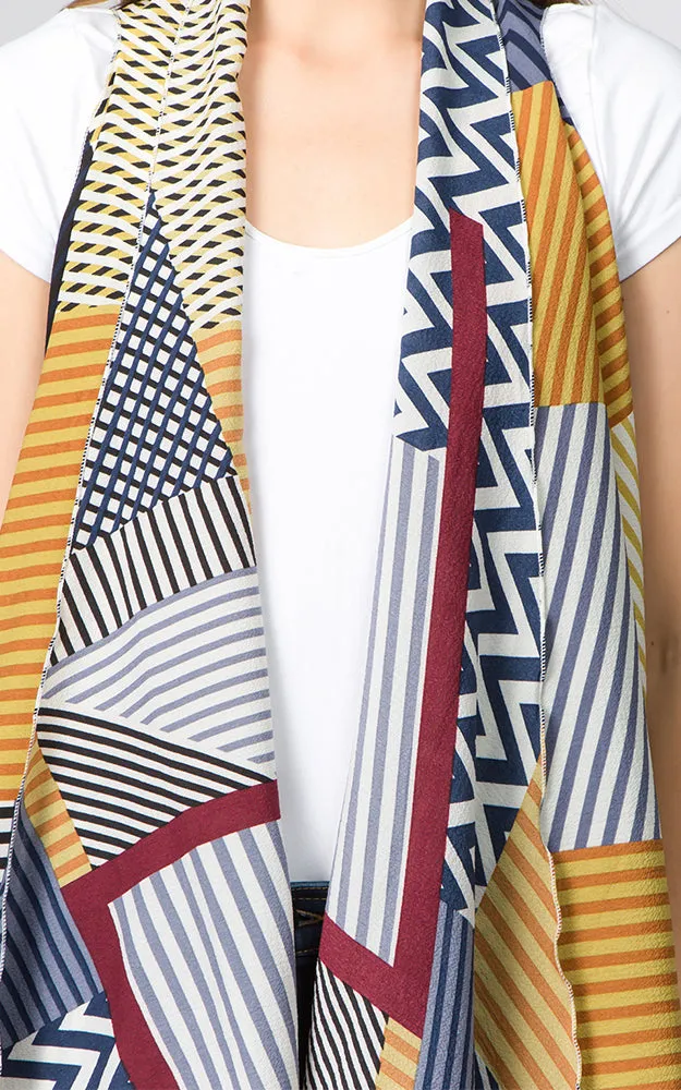 VP92B8 Stripe Geometric Long Scarf Vest