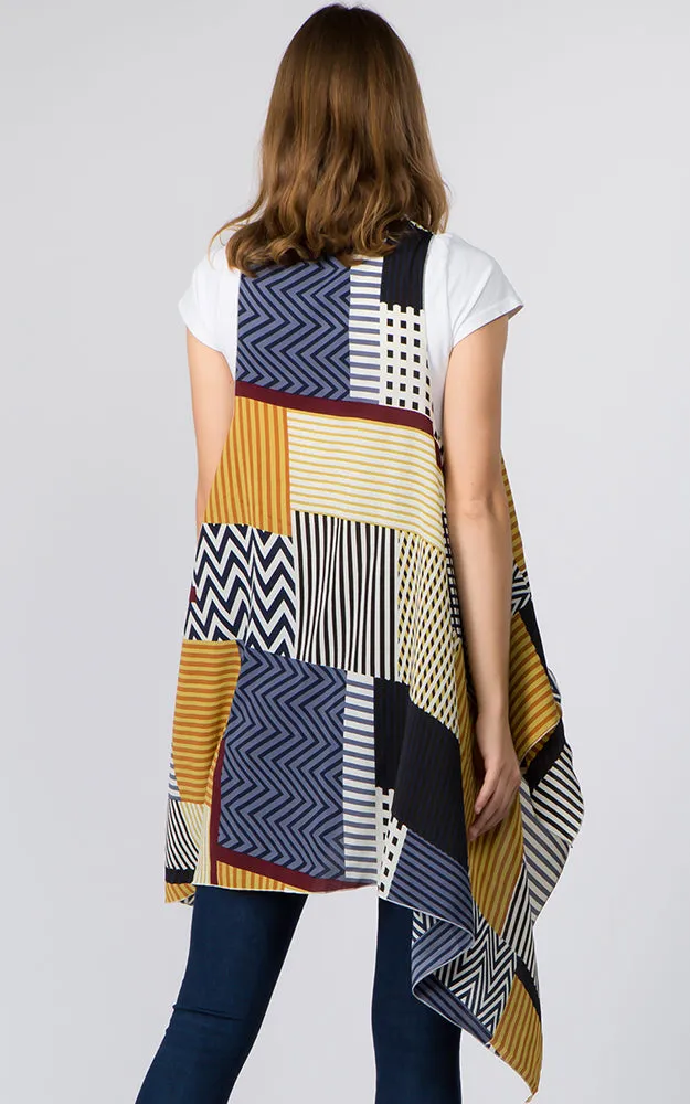 VP92B8 Stripe Geometric Long Scarf Vest