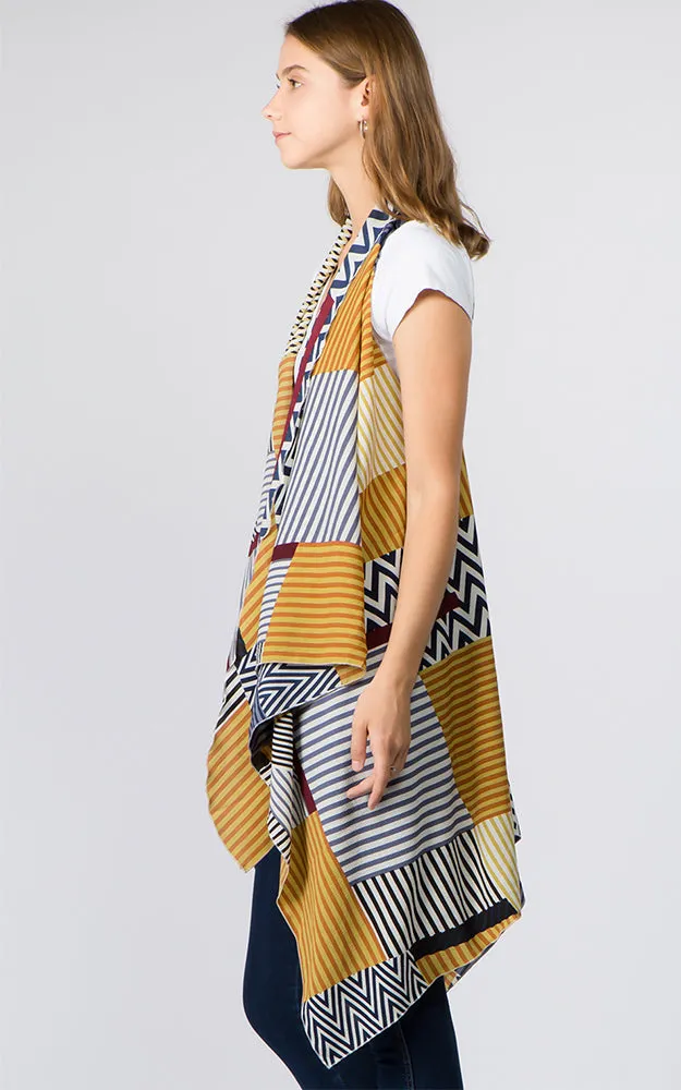 VP92B8 Stripe Geometric Long Scarf Vest