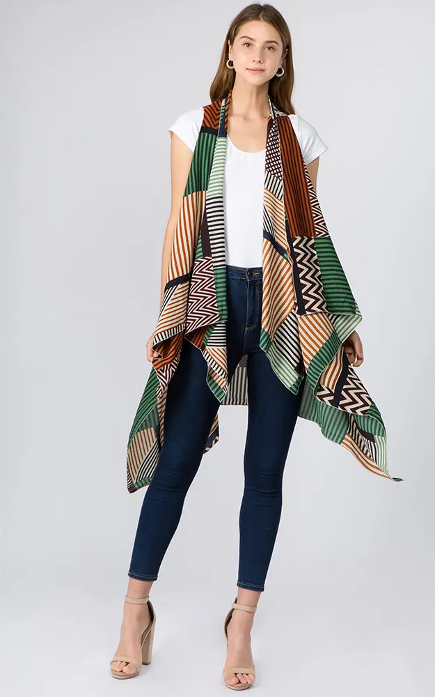 VP92B8 Stripe Geometric Long Scarf Vest