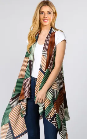 VP92B8 Stripe Geometric Long Scarf Vest