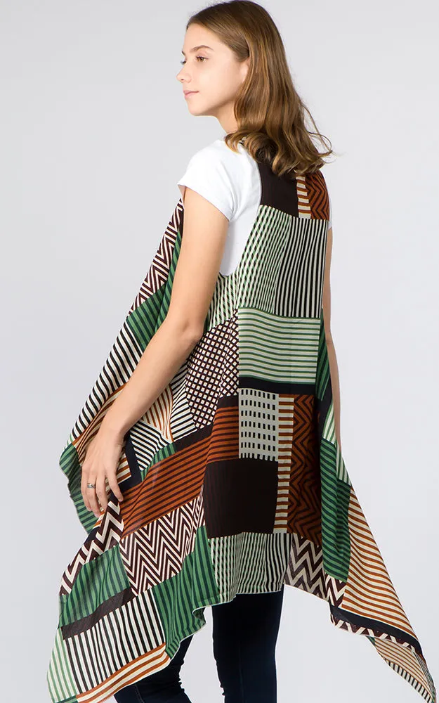 VP92B8 Stripe Geometric Long Scarf Vest