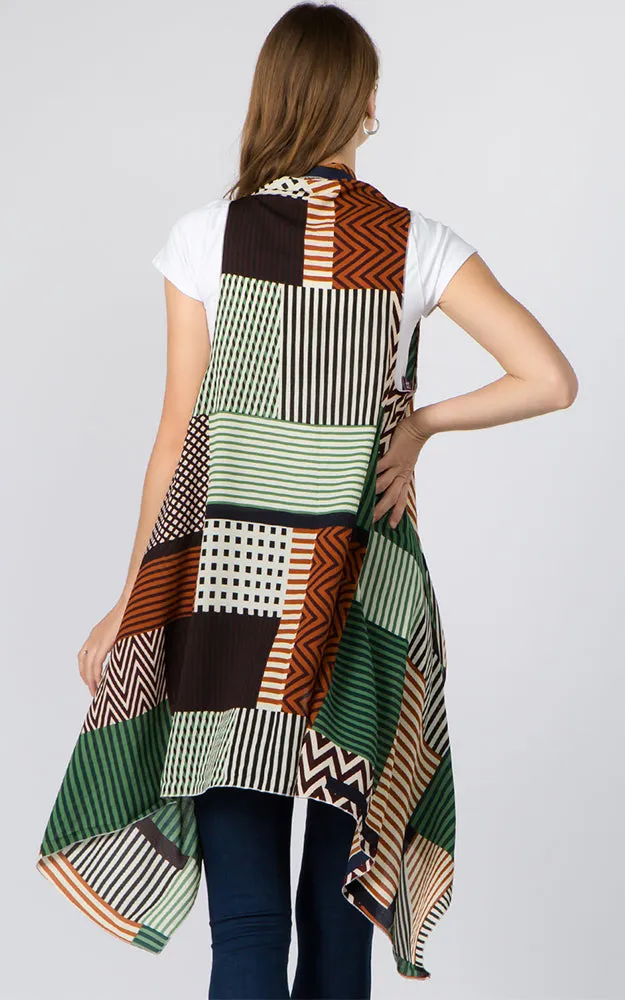 VP92B8 Stripe Geometric Long Scarf Vest