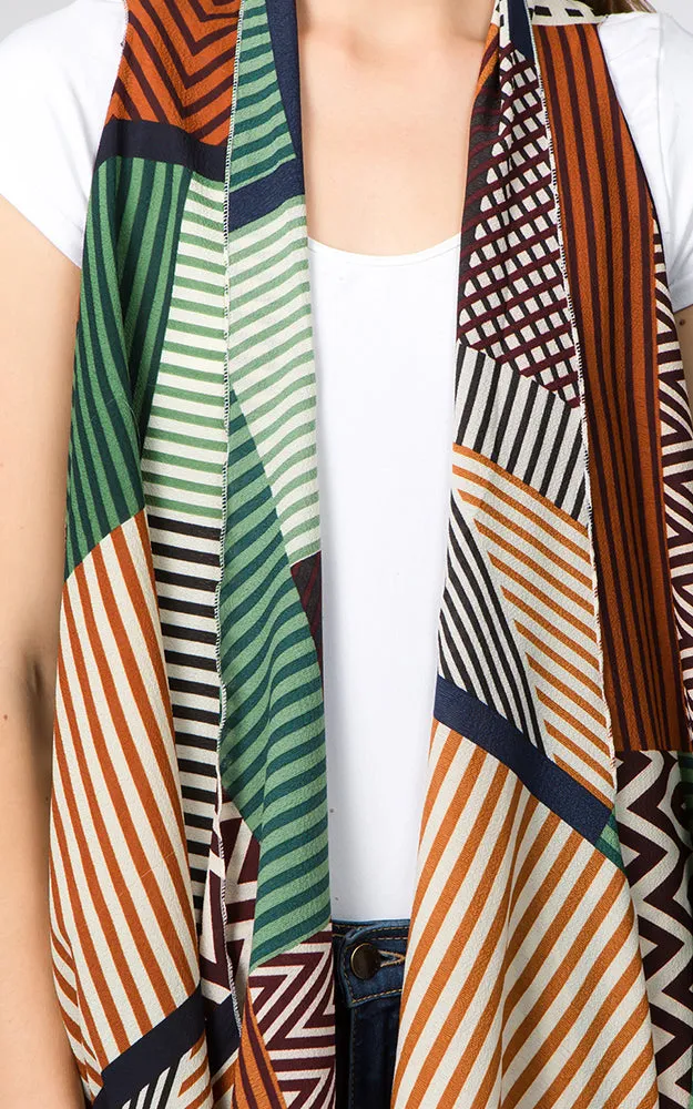 VP92B8 Stripe Geometric Long Scarf Vest