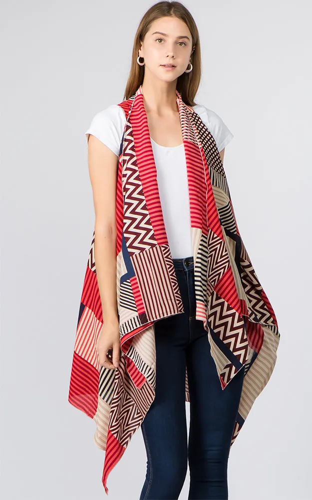 VP92B8 Stripe Geometric Long Scarf Vest