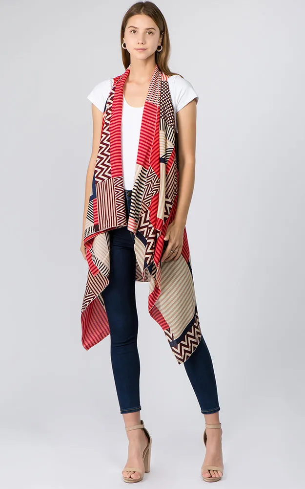 VP92B8 Stripe Geometric Long Scarf Vest