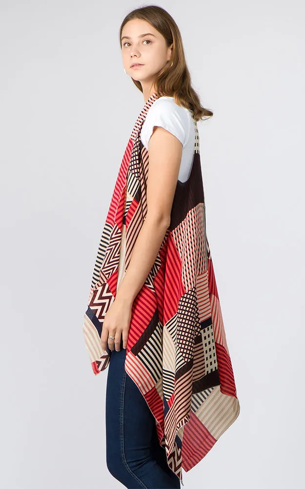 VP92B8 Stripe Geometric Long Scarf Vest