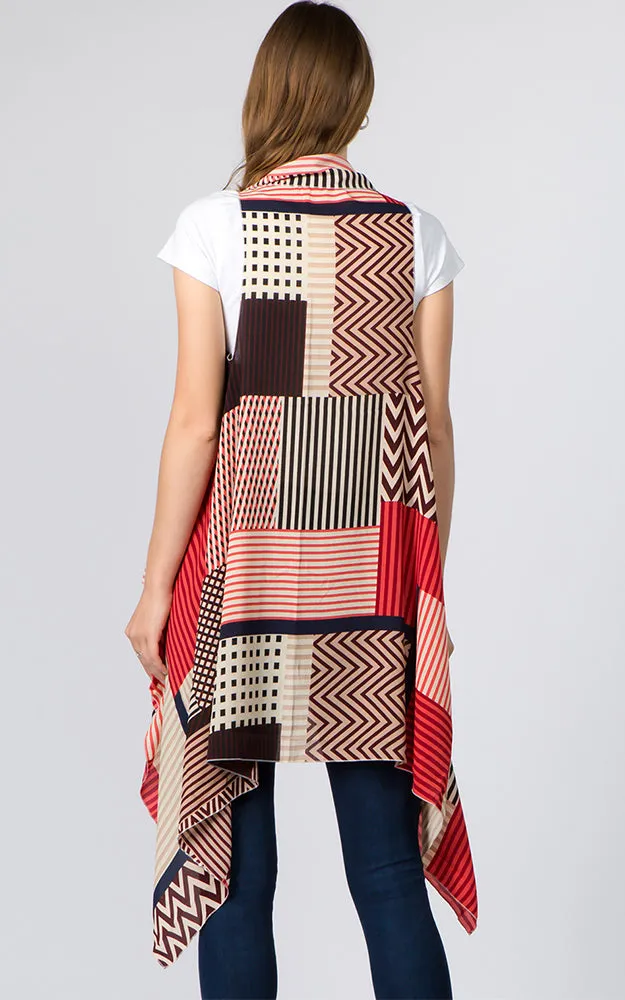 VP92B8 Stripe Geometric Long Scarf Vest