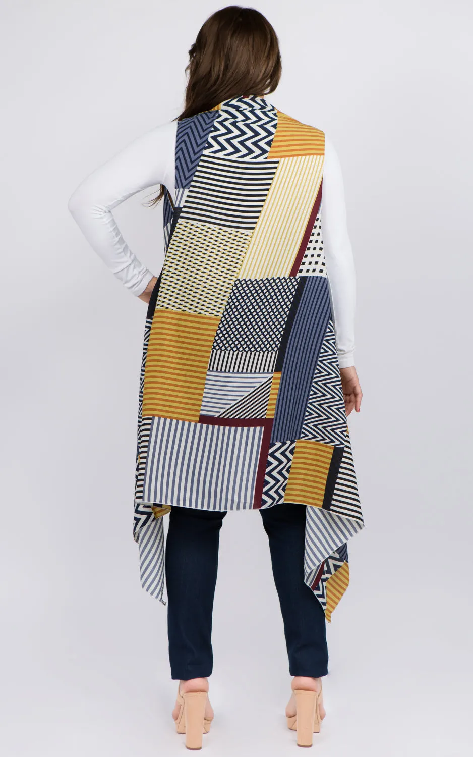 VP92B8P Plus Size Stripe Geometric Long Scarf Vest