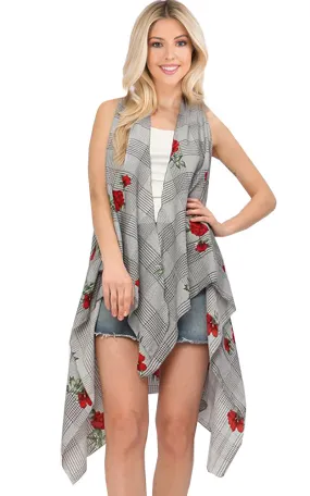 VP9341 Flower Over Plaid  Scarf Vest