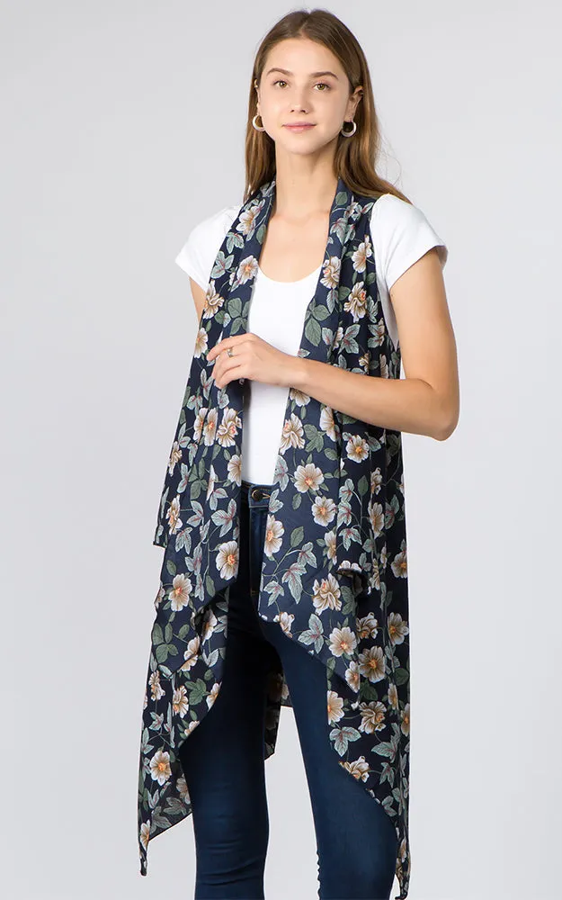 VP93B8 Daisy Floral Long Scarf Vest