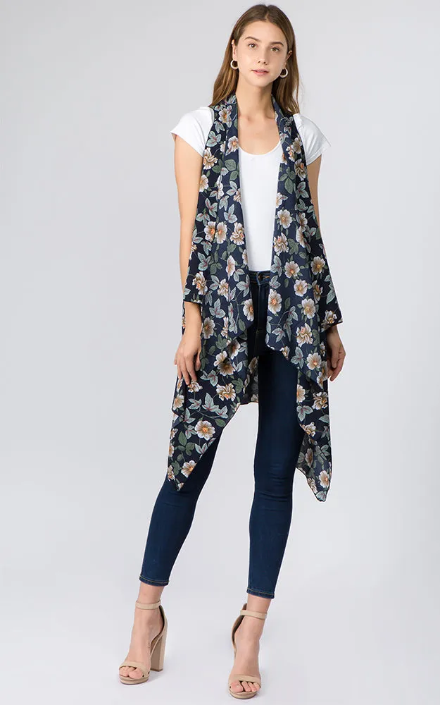 VP93B8 Daisy Floral Long Scarf Vest