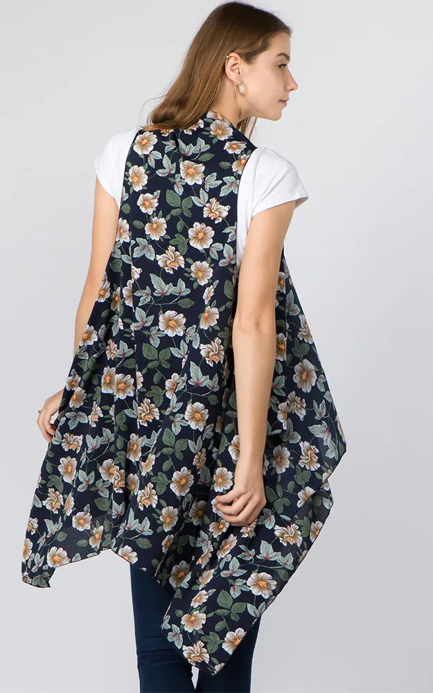 VP93B8 Daisy Floral Long Scarf Vest