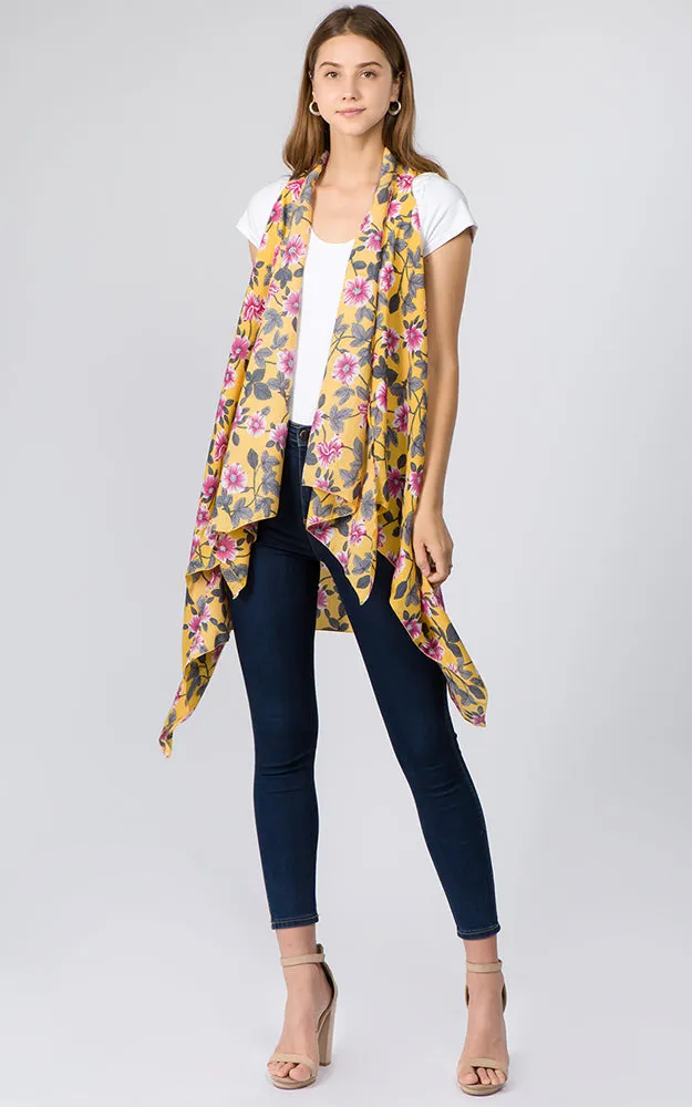 VP93B8 Daisy Floral Long Scarf Vest