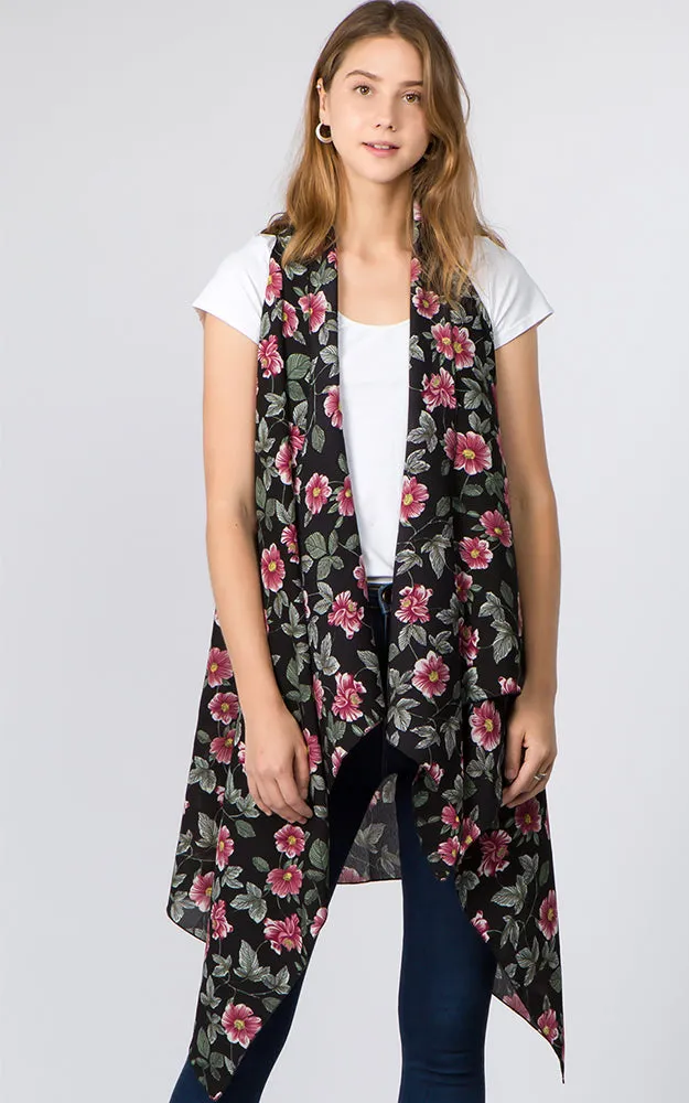 VP93B8 Daisy Floral Long Scarf Vest