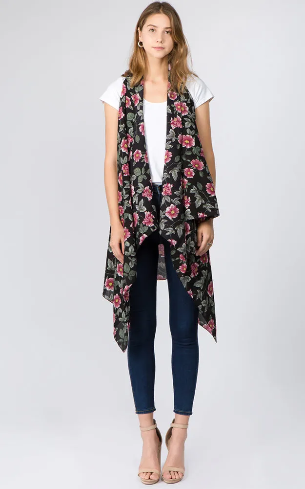 VP93B8 Daisy Floral Long Scarf Vest