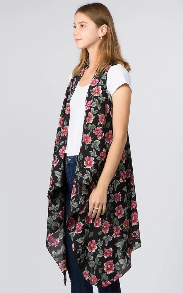 VP93B8 Daisy Floral Long Scarf Vest