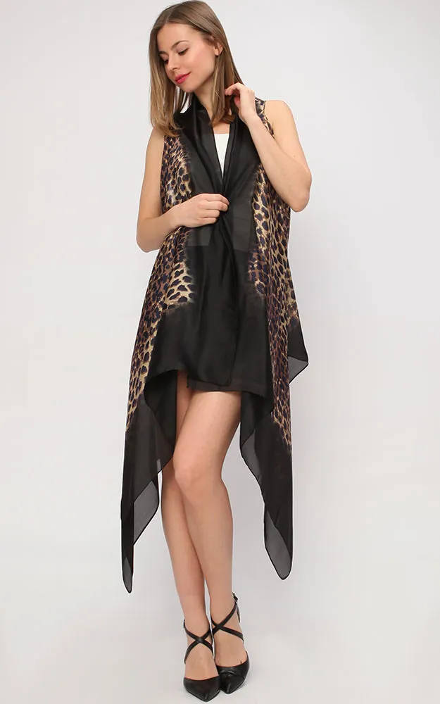 VP9431 Silky Leopard & Border Scarf Vest