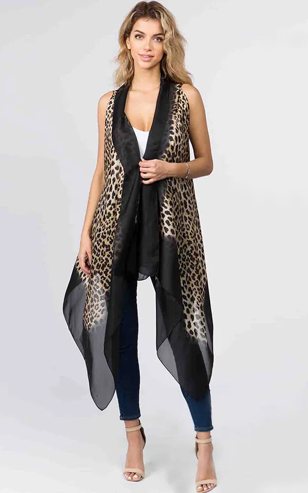 VP9431 Silky Leopard & Border Scarf Vest