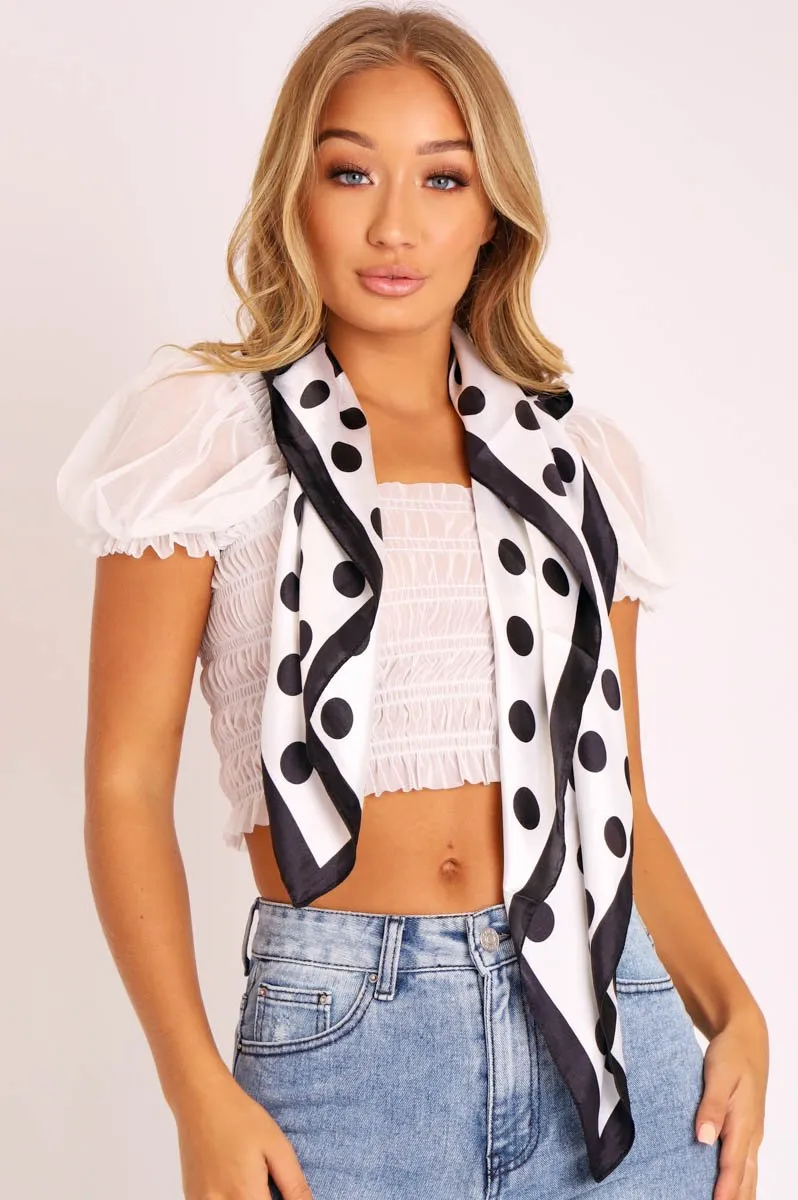 White Black Polka Dot Scarf - Etty