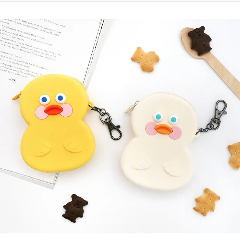 White Yellow Cute Duck Silicone Pouches Purses Mini Handbags Cosmetics Coin Wallets Womens Girls Waterproof