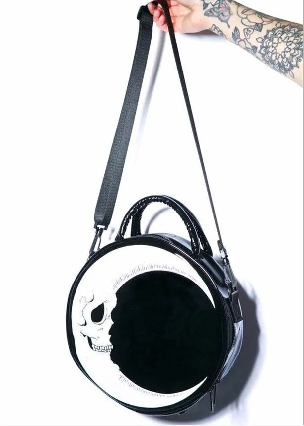 Women Punk Dark Skull Moon Head Round Handbag