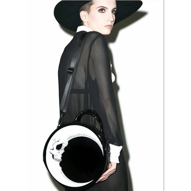 Women Punk Dark Skull Moon Head Round Handbag