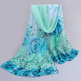 Women Scarf Chiffon Printed Flowers Soft Ponchos And Capes Beautiful Elegant Shawl Wrap Scarves Sciarpe Donna#112 SM6