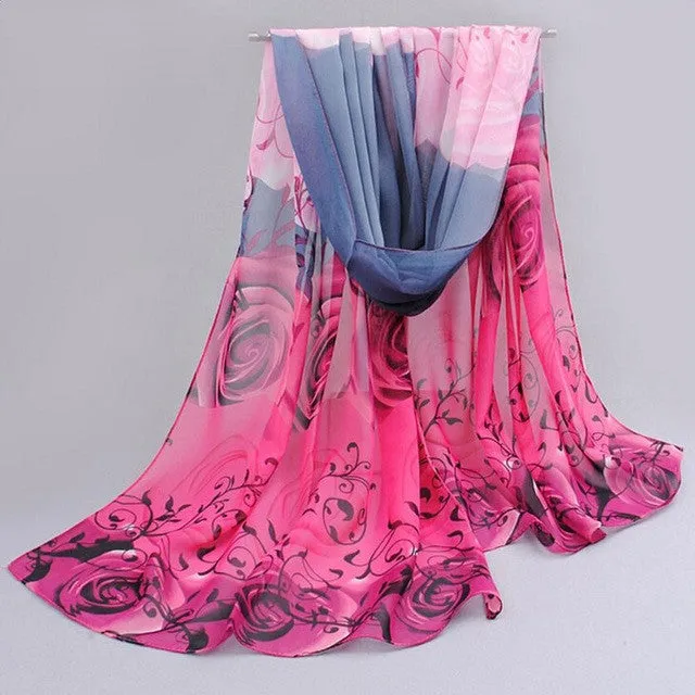 Women Scarf Chiffon Printed Flowers Soft Ponchos And Capes Beautiful Elegant Shawl Wrap Scarves Sciarpe Donna#112 SM6